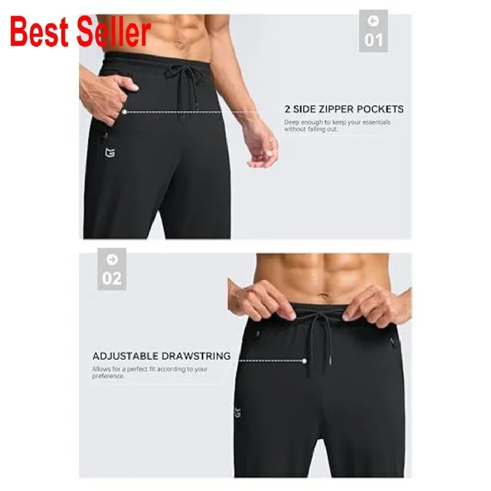 Men's Tall Sweatpants Stretch Joggers Zipper Pockets Athletic Workout Pants